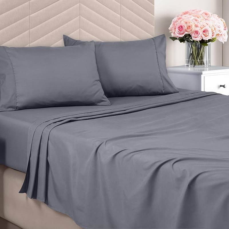 Utopia Bedding Queen Sheet Set, Soft Microfiber 4 Piece Bed Sheets with 15" Deep Pocket - Easy Care Brushed Microfiber (Queen, Grey) - Product Image
