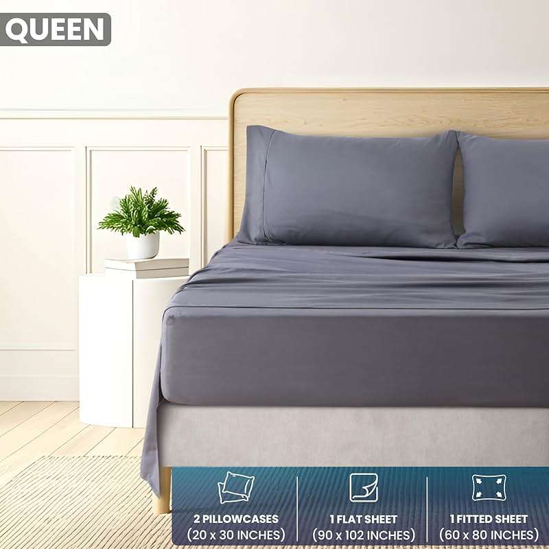 Utopia Bedding Queen Sheet Set, Soft Microfiber 4 Piece Bed Sheets with 15" Deep Pocket - Easy Care Brushed Microfiber (Queen, Grey) - Image 2