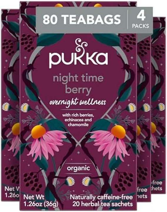 Pukka Night Time Berry Organic Herbal Tea, Soothing Infusion With Chamomile, Lavender & Elderberry, Tea Gift Set For Bedtime Relaxation, Caffeine Free, 80 Total Bags (20ct - Pack of 4) - Product Image