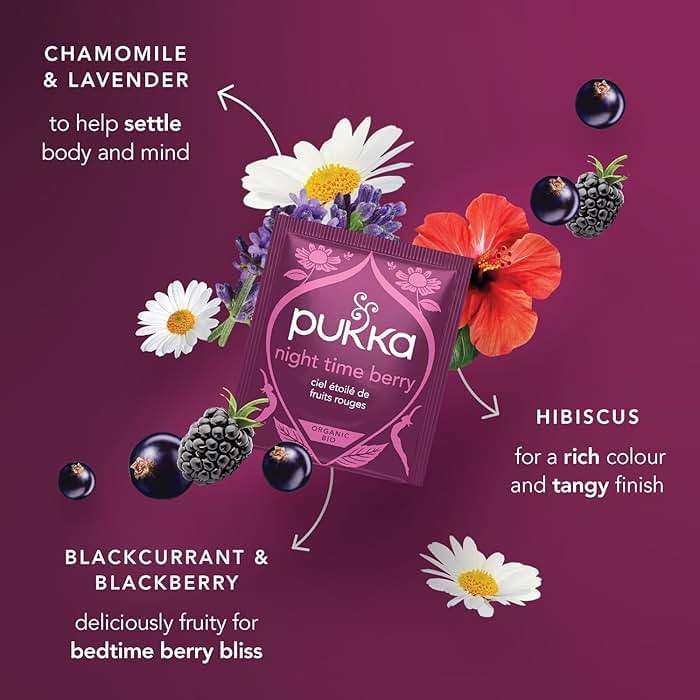Pukka Night Time Berry Organic Herbal Tea, Soothing Infusion With Chamomile, Lavender & Elderberry, Tea Gift Set For Bedtime Relaxation, Caffeine Free, 80 Total Bags (20ct - Pack of 4) - Image 6