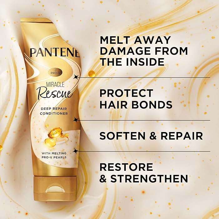 Pantene Miracle Rescue Deep Conditioner with Melting Pro-V Pearls - For Dry, Damaged, or Color-Treated Hair - Intense Moisture & Repair - 8.0 Oz - Image 3