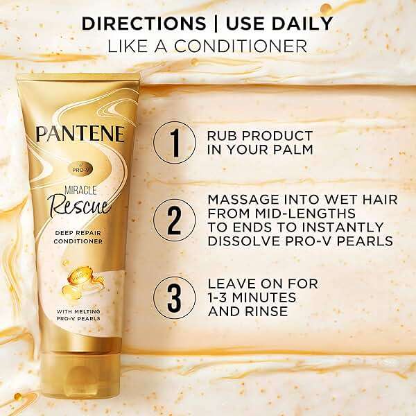 Pantene Miracle Rescue Deep Conditioner with Melting Pro-V Pearls - For Dry, Damaged, or Color-Treated Hair - Intense Moisture & Repair - 8.0 Oz - Image 7