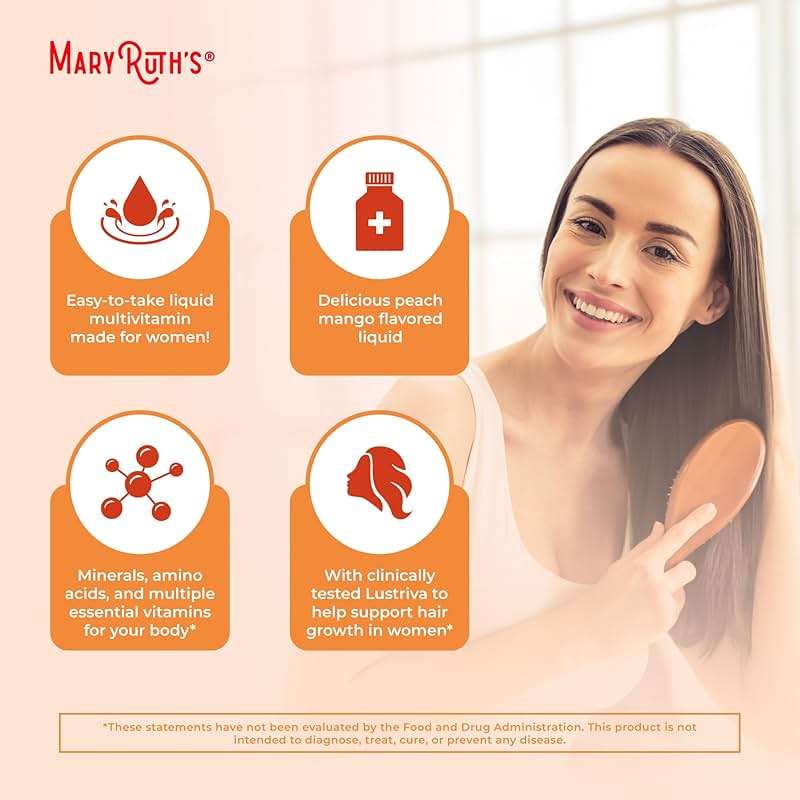 MARYRUTH'S Liquid Multivitamin + Hair Growth | Clinically Tested in Women for Thicker Hair & Facial Wrinkles | Biotin 10000mcg | Lustriva Hair Growth Supplements | Skin Care | Ages 18+ | 30 Fl Oz - Image 6