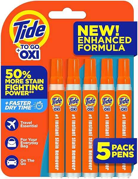 Tide Stain Remover for Clothes, Tide To Go Pen, Instant Stain & Spot Remover for Clothes, Travel & Pocket Size, 5 Count (Pack of 1) (Packaging May Vary) - Image 1