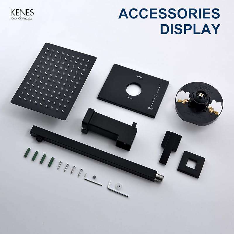 KENES Matte Black Tub Shower Faucet Set Complete with 10-Inch Rainfall Shower Head and Tub Spout, Square Tub and Shower Trim Kit, KE-6024A-2 (Shower Valve Included) - Image 9