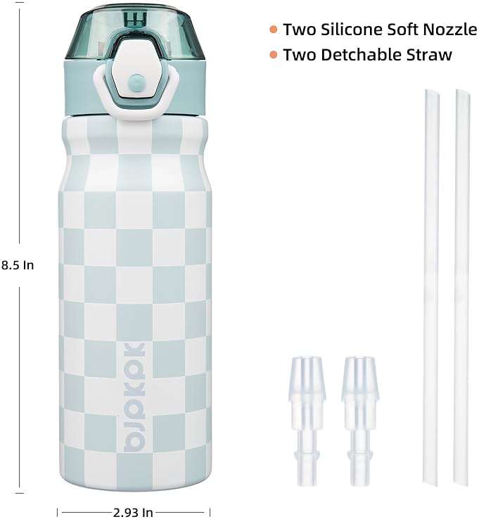 BJPKPK Stainless Steel Insulated Water Bottle with Straw Lid 18oz Reusable Metal Thermal Flask Bottles Keep Cold and Hot,Plaid - Image 3
