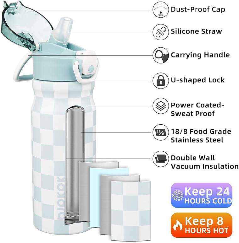 BJPKPK Stainless Steel Insulated Water Bottle with Straw Lid 18oz Reusable Metal Thermal Flask Bottles Keep Cold and Hot,Plaid - Image 4