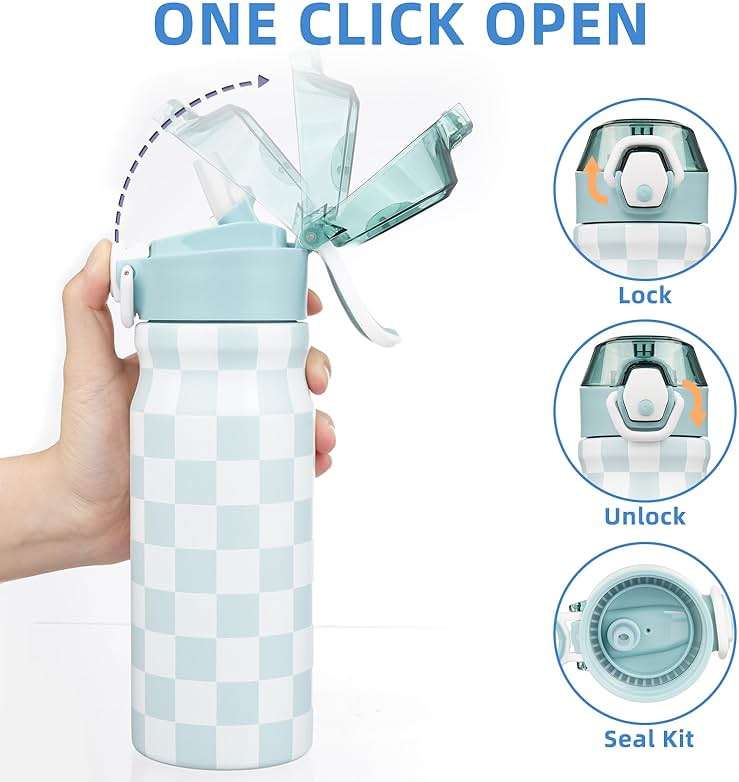 BJPKPK Stainless Steel Insulated Water Bottle with Straw Lid 18oz Reusable Metal Thermal Flask Bottles Keep Cold and Hot,Plaid - Image 5