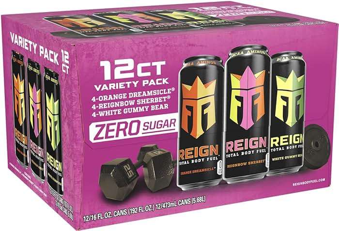 REIGN Total Body Fuel Variety Pack, Orange Dreamsicle, Reignbow Sherbet, White Gummy Bear, Fitness & Performance Drink, 16 Fl Oz (Pack of 12) - Image 3