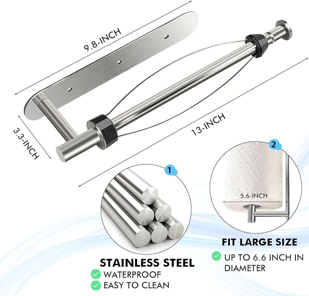 KIHOGEM Magnetic Paper Towel Holder, One Hand Operable Paper Towel Holder Wall Mount with Strong Magnetic Backing and Self-Adhesive for Kitchen Refrigerator RVs Grill Garage(Silver) - Image 2