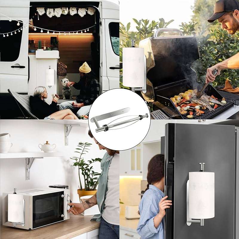 KIHOGEM Magnetic Paper Towel Holder, One Hand Operable Paper Towel Holder Wall Mount with Strong Magnetic Backing and Self-Adhesive for Kitchen Refrigerator RVs Grill Garage(Silver) - Image 6