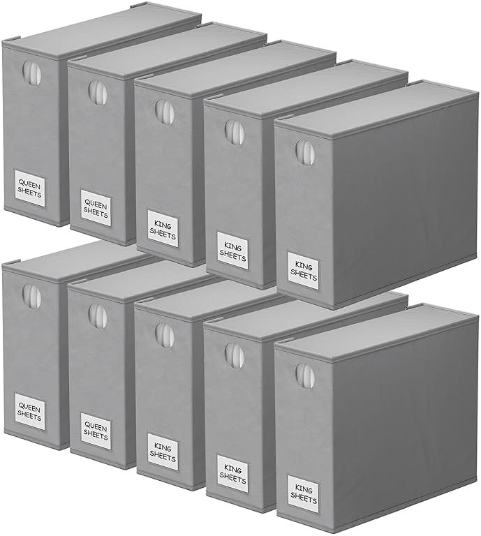 SpaceAid 10 Pack Bed Sheet Organizers and Storage, Foldable Sheet Organizer for Linen Closet, Sheets Set Folder Keeper with Window XL (Queen & King Size) Organizing Bedding Container, Gray - Product Image