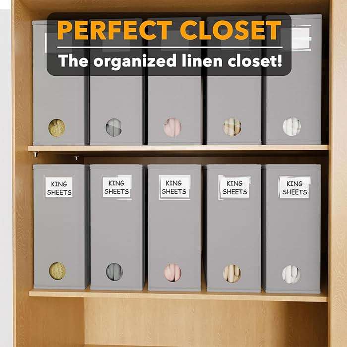 SpaceAid 10 Pack Bed Sheet Organizers and Storage, Foldable Sheet Organizer for Linen Closet, Sheets Set Folder Keeper with Window XL (Queen & King Size) Organizing Bedding Container, Gray - Image 6