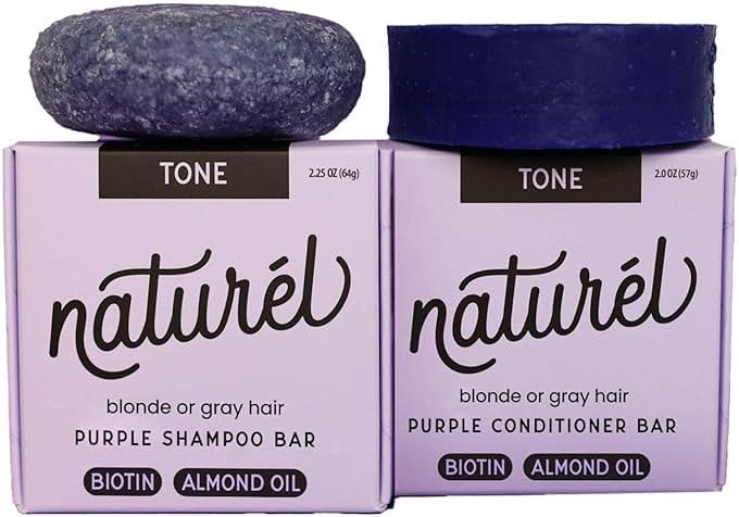 Loxy Purple Toning Shampoo and Conditioner Bar Soap Set for Blonde or Grey Hair | Biotin & Almond Oil | Vegan & Cruelty Free | Zero Waste | Made in USA - Product Image