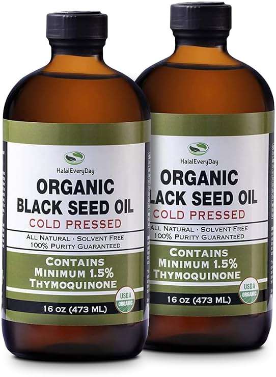 Organic Black Seed Oil - USDA Certified Cold Pressed Glass Bottle Over 1.5% Thymoquinone 3X strength Turkish Black Cumin Nigella Sativa non-GMO 100% Pure Blackseed Oil (32oz Glass (2X16) Bottle) - Image 1