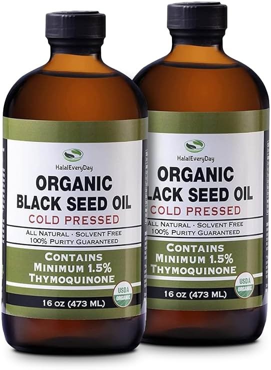 Organic Black Seed Oil - USDA Certified Cold Pressed Glass Bottle Over 1.5% Thymoquinone 3X strength Turkish Black Cumin Nigella Sativa non-GMO 100% Pure Blackseed Oil (32oz Glass (2X16) Bottle) - Product Image