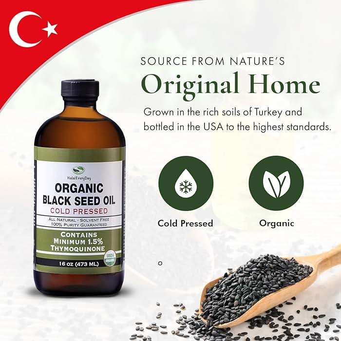 Organic Black Seed Oil - USDA Certified Cold Pressed Glass Bottle Over 1.5% Thymoquinone 3X strength Turkish Black Cumin Nigella Sativa non-GMO 100% Pure Blackseed Oil (32oz Glass (2X16) Bottle) - Image 6