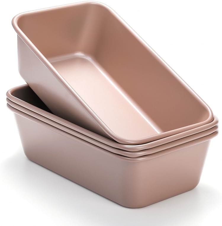 Elsjoy 4 Pack Non-Stick Loaf Pan, 9.5 x 5.5 Inch Champagne Bread Loaf Pans Carbon Steel Bread Tin Set for Baking, Metal Bakeware for Bread, Meatloaf, Cake - Product Image