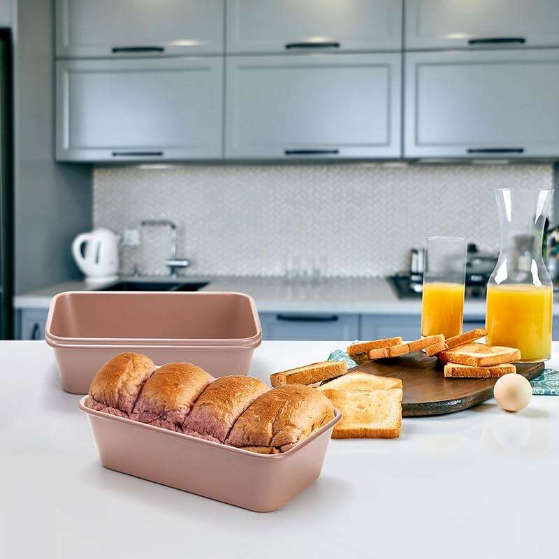 Elsjoy 4 Pack Non-Stick Loaf Pan, 9.5 x 5.5 Inch Champagne Bread Loaf Pans Carbon Steel Bread Tin Set for Baking, Metal Bakeware for Bread, Meatloaf, Cake - Image 2