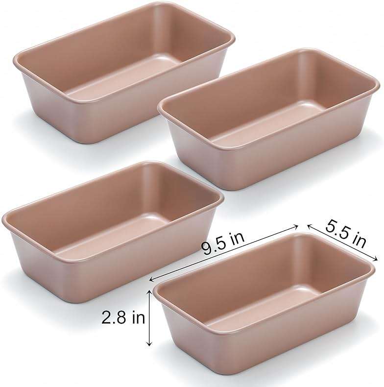 Elsjoy 4 Pack Non-Stick Loaf Pan, 9.5 x 5.5 Inch Champagne Bread Loaf Pans Carbon Steel Bread Tin Set for Baking, Metal Bakeware for Bread, Meatloaf, Cake - Image 3