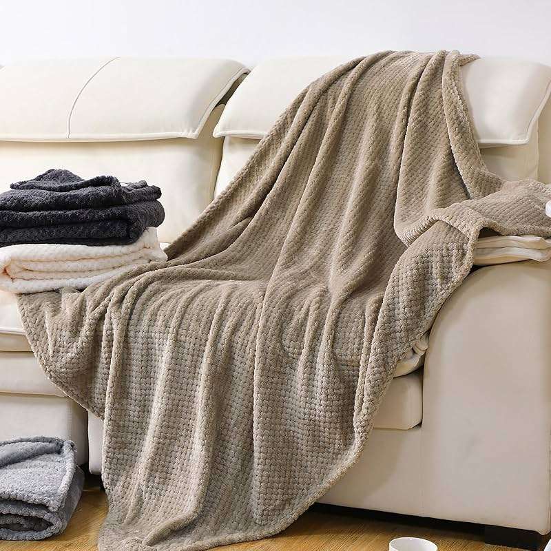 Newwiee 4 Pcs Flanne Fleece Throw Blanket for Bed Couch Large 3D Waffle Textured Soft Blanket Winter Warm Lightweight No Shedding No Pilling Decorative Throw, 50x60 Inch(Neutral Color) - Image 2