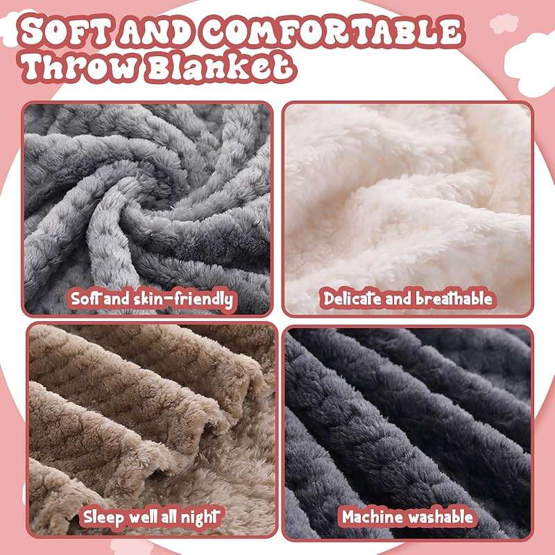 Newwiee 4 Pcs Flanne Fleece Throw Blanket for Bed Couch Large 3D Waffle Textured Soft Blanket Winter Warm Lightweight No Shedding No Pilling Decorative Throw, 50x60 Inch(Neutral Color) - Image 4