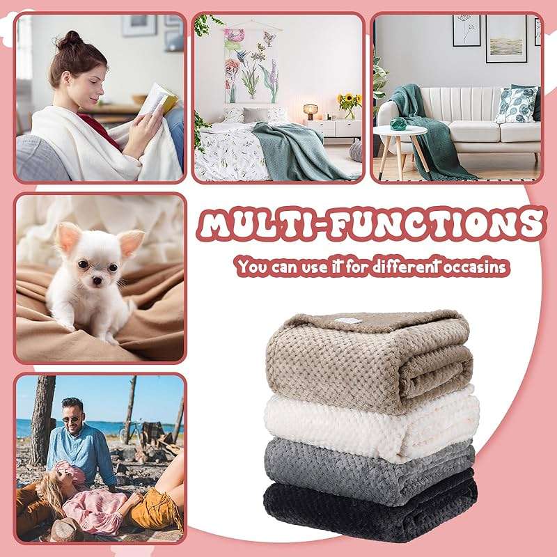 Newwiee 4 Pcs Flanne Fleece Throw Blanket for Bed Couch Large 3D Waffle Textured Soft Blanket Winter Warm Lightweight No Shedding No Pilling Decorative Throw, 50x60 Inch(Neutral Color) - Image 8