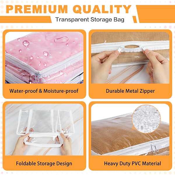 Heonay Clear Zippered Storage Bags Plastic Sweater Storage Bags with Zipper 6 Packs Clothing Organizer for Blankets Linen Sweater Bed Sheet Quilt Clothes Pillow (15.7 x 13.8 x 3.9 Inch) - Image 4