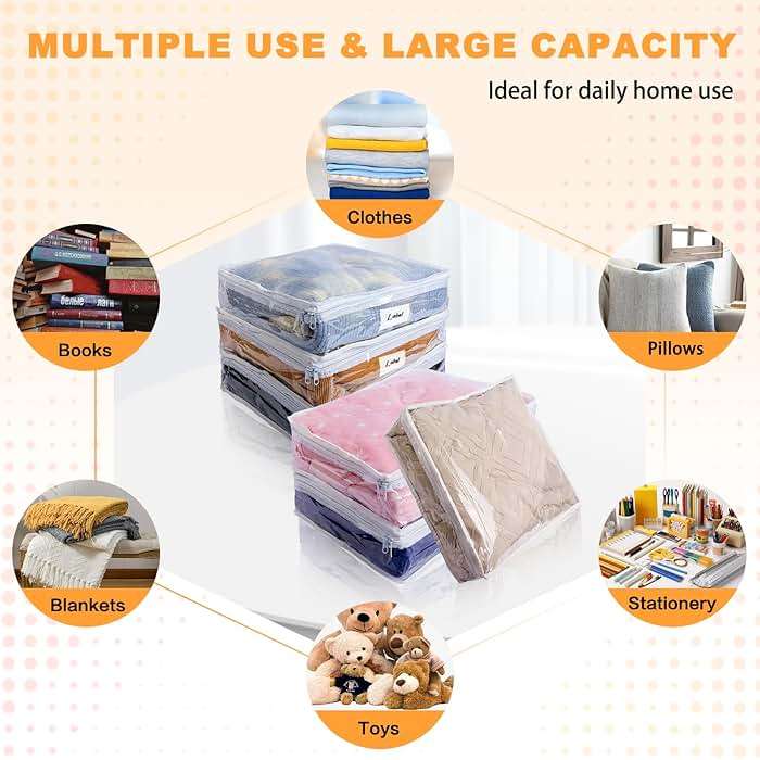 Heonay Clear Zippered Storage Bags Plastic Sweater Storage Bags with Zipper 6 Packs Clothing Organizer for Blankets Linen Sweater Bed Sheet Quilt Clothes Pillow (15.7 x 13.8 x 3.9 Inch) - Image 5