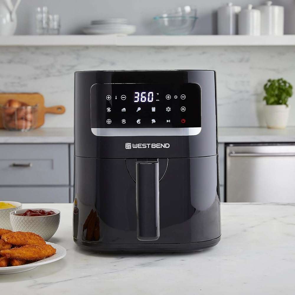 West Bend Compact Air Fryer 5-Quart Capacity with Digital Controls LCD Display and 10 Cooking Presets with Shake Reminder, Nonstick Frying Basket, 1500-Watts, Black - Image 2
