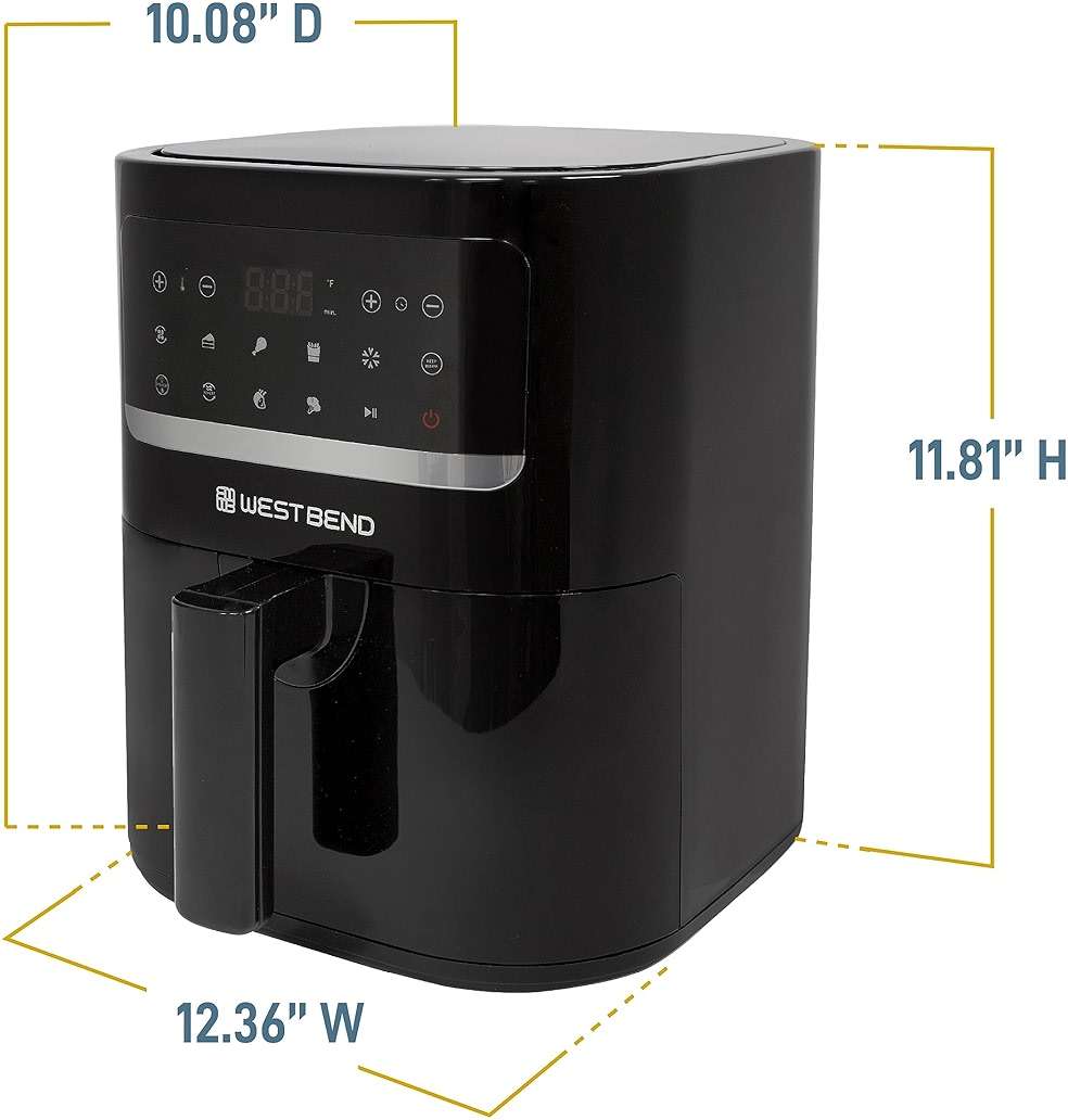 West Bend Compact Air Fryer 5-Quart Capacity with Digital Controls LCD Display and 10 Cooking Presets with Shake Reminder, Nonstick Frying Basket, 1500-Watts, Black - Image 3