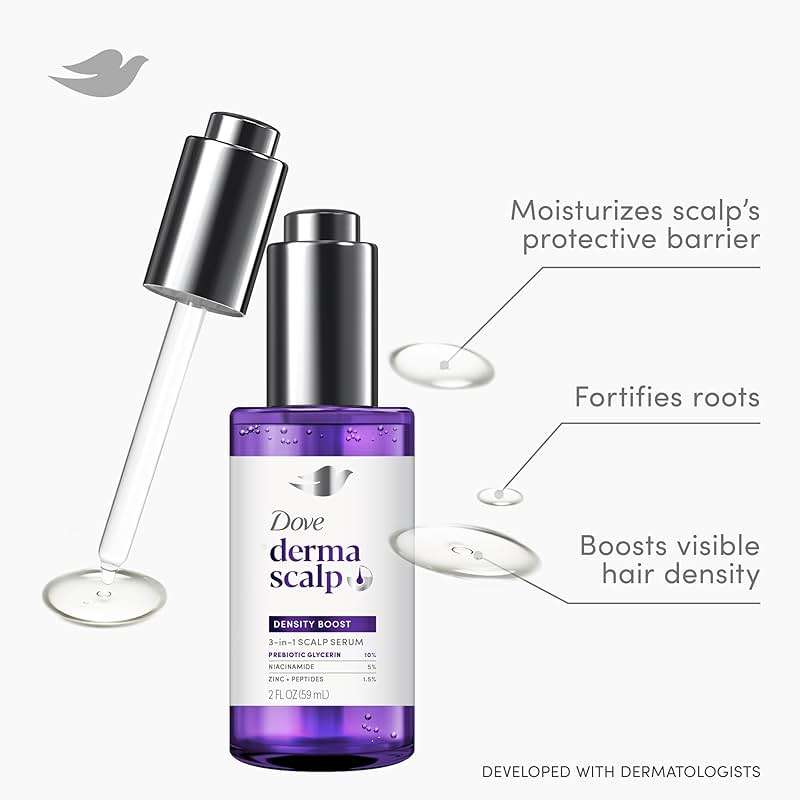 Dove Derma Scalp Density Boost 3-in-1 Scalp Serum 1 ct With Prebiotic Glycerin, Zinc + Peptides, and Niacinamide For Breakage And Hair Thinning 2 oz - Image 3