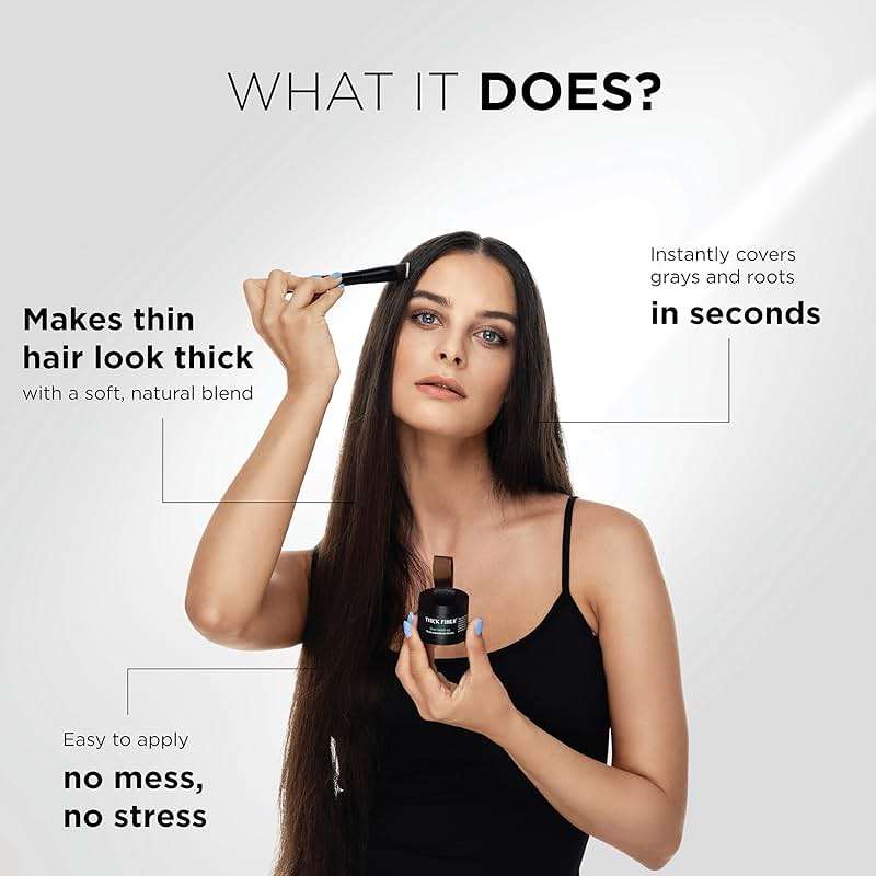 THICK FIBER Root Touch Up Powder - Water & Sweat Resistant Hair Loss Concealer Set for Thinning Hair Women, Includes Brush (Black) - Image 2