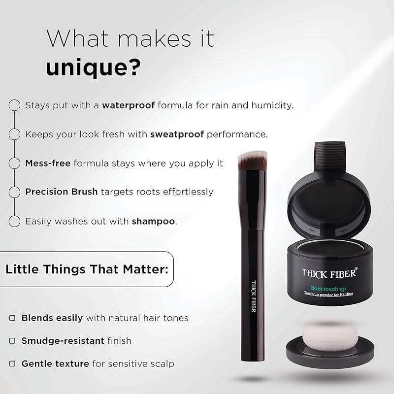 THICK FIBER Root Touch Up Powder - Water & Sweat Resistant Hair Loss Concealer Set for Thinning Hair Women, Includes Brush (Black) - Image 9