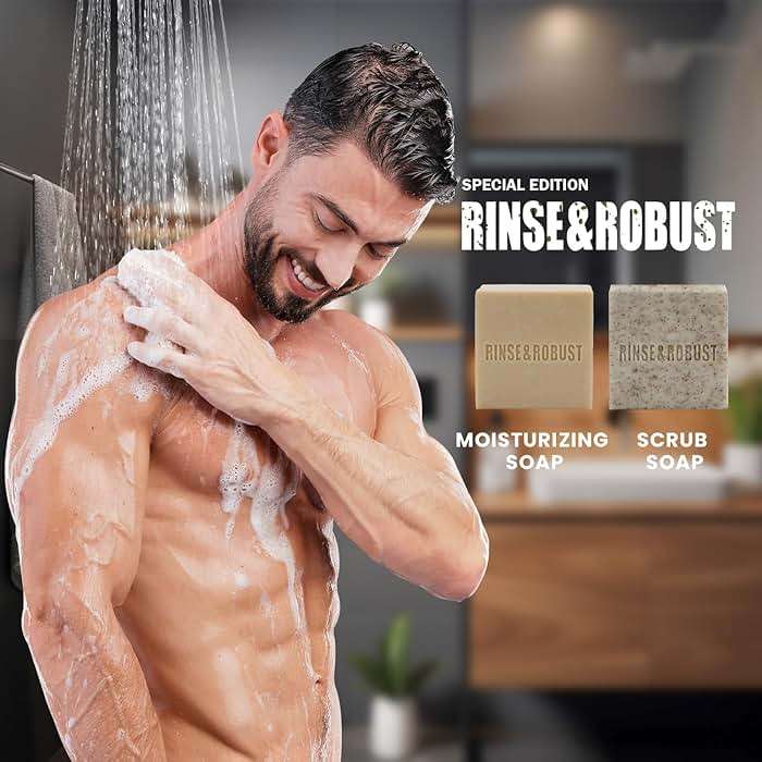 Rinse & Robust Mens Bar Soap Bath Bar Soap 3Pack Handmade Natural Soap Bar Set Cleansing Bar Moisturizing&Exfoliating Scrub Soap Gift Set for Men | Leather, Sandalwood, Teakwood | 3.5 oz of 3 Bars - Image 7