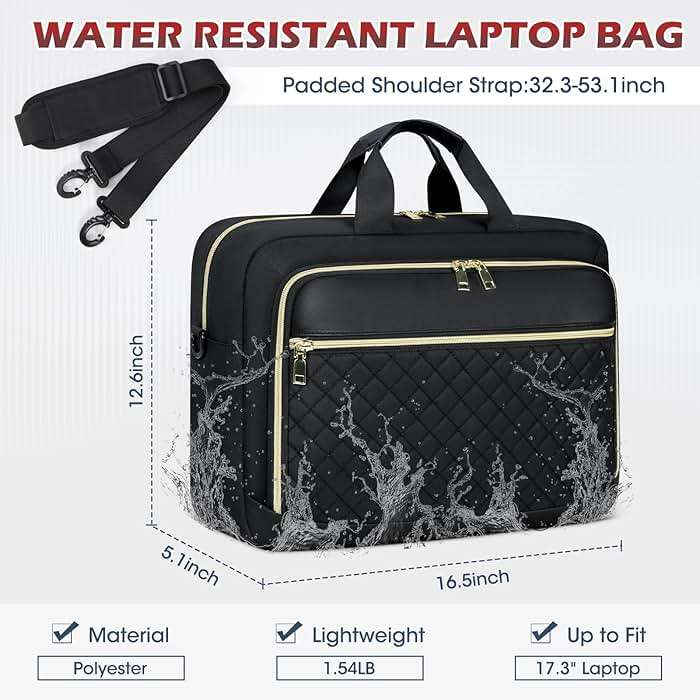 NEWHEY Laptop Bag 17.3 Inch Laptop Briefcase for Women Men Waterproof Shoulder Messenger Bag Large Computer Bag for Business Office Work College, Black - Image 2