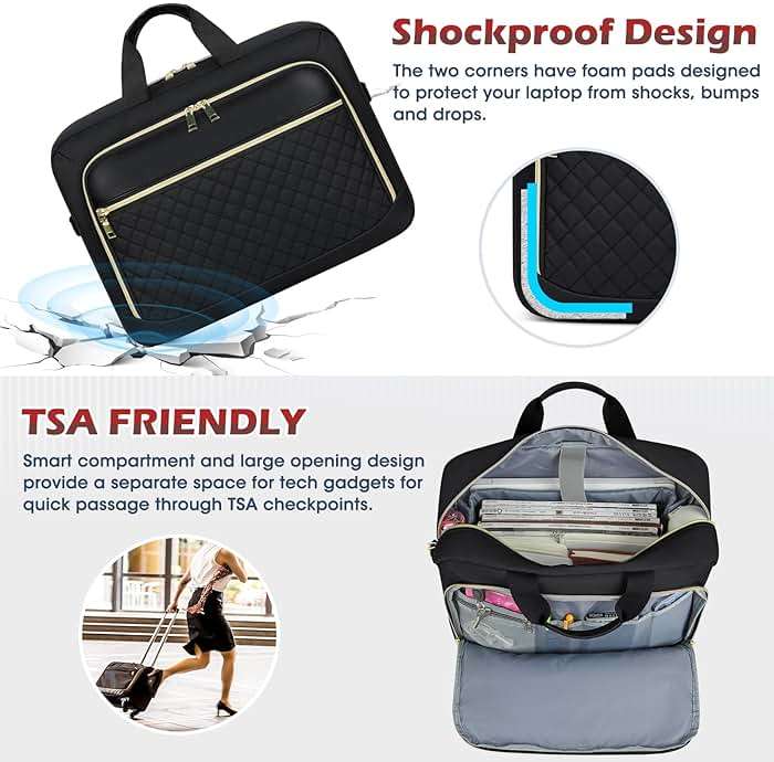 NEWHEY Laptop Bag 17.3 Inch Laptop Briefcase for Women Men Waterproof Shoulder Messenger Bag Large Computer Bag for Business Office Work College, Black - Image 4