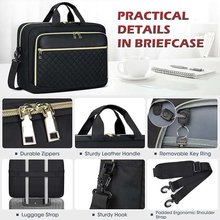 NEWHEY Laptop Bag 17.3 Inch Laptop Briefcase for Women Men Waterproof Shoulder Messenger Bag Large Computer Bag for Business Office Work College, Black - Image 5