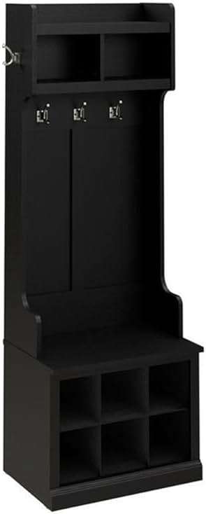 Bush Furniture Woodland 24W Hall Tree and Small Shoe Bench with Shelves in Black Suede Oak | Narrow Foyer, Mudroom, Entryway Storage - Image 1