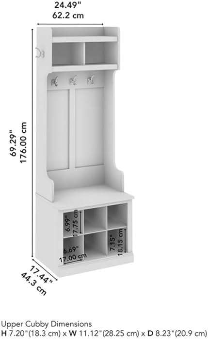 Bush Furniture Woodland 24W Hall Tree and Small Shoe Bench with Shelves in Black Suede Oak | Narrow Foyer, Mudroom, Entryway Storage - Image 3