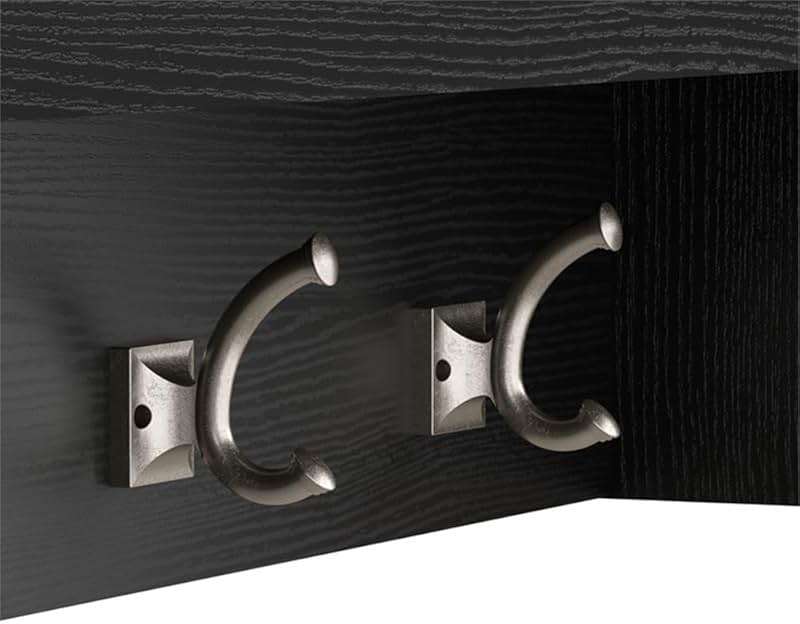 Bush Furniture Woodland 24W Hall Tree and Small Shoe Bench with Shelves in Black Suede Oak | Narrow Foyer, Mudroom, Entryway Storage - Image 5