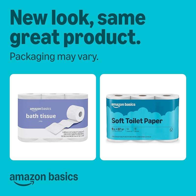 Amazon Basics 2-Ply Soft Toilet Paper, 6 Rolls, 350 Sheets per Roll, Equivalent to 37 Regular Rolls, Septic Safe - Image 2