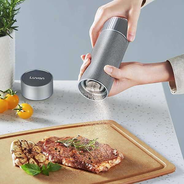 Luvan Salt Grinder, Professional Grade Salt Mill with Unique Burr Grinder, 12 Adjustable Coarseness Settings, Lightning-fast grinding speed, Heavy Duty Aluminum Manual Salt and Pepper Grinder - Image 2