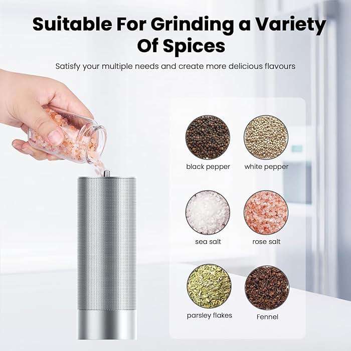Luvan Salt Grinder, Professional Grade Salt Mill with Unique Burr Grinder, 12 Adjustable Coarseness Settings, Lightning-fast grinding speed, Heavy Duty Aluminum Manual Salt and Pepper Grinder - Image 7