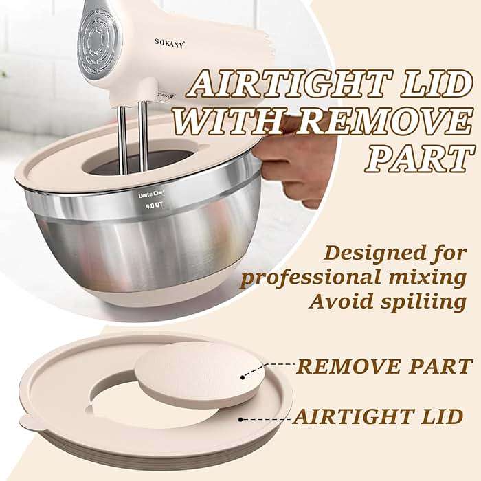 Umite Chef Mixing Bowls with Airtight Lids Set, 8PCS Stainless Steel Nesting Bowls with Grater Attachments, Non-Slip Bottoms, 5, 4, 3.5, 2, 1.5QT for Mixing & Serving - Image 6