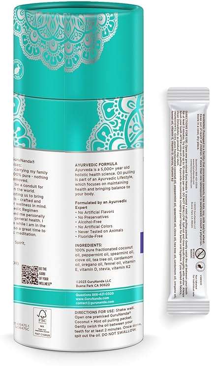 GuruNanda Travel Sachets Coconut Oil Pulling, Fresh Breath Mouthwash, 7 Essential Oils & Vitamins for Happy Teeth & Gums, 7 Sachets - Image 8