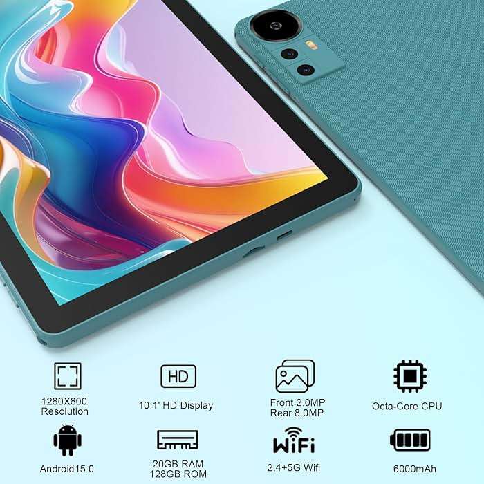 CUPEISI Android 16 Tablet 10 Inch, 20GB RAM+128GB ROM/ 2TB Expandable, 2.0GHz Octa-core Processor, 1280*800 HD Screen, 5G WiFi6 BT 5.0, 2 in 1 Tablets with Keyboard Case Mouse Stylus, Widevine L1 Blue - Image 3