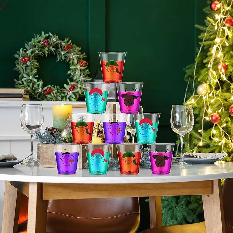 Layhit 200 Pcs Christmas Plastic Shot Cups 2 oz Clear Disposable Mini Glasses Bulk Santa Snowman Reindeer Drinking Cup for Xmas Holiday Party Supplies Beer Drinks Snacks - Image 6