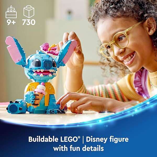 LEGO Disney Stitch Toy Building Kit, Disney Toy for 9 Year Old Kids, Buildable Figure with Ice Cream Cone, Fun Gift for Girls, Boys and Lovers of The Hit Movie Lilo and Stitch, 43249 - Image 2