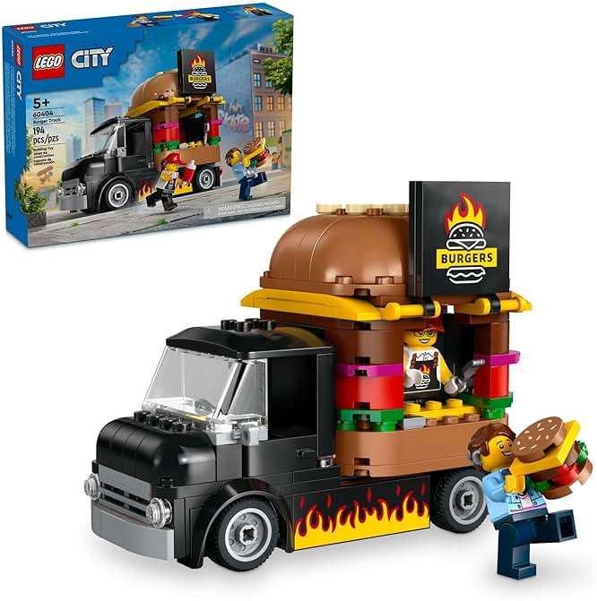 LEGO City Burger Truck Toy Building Set, Fun Gift for Kids Ages 5 Plus, Burger Van and Kitchen Playset, Vendor Minifigure and Accessories, Imaginative Pretend Play for Boys and Girls, 60404 - Image 1